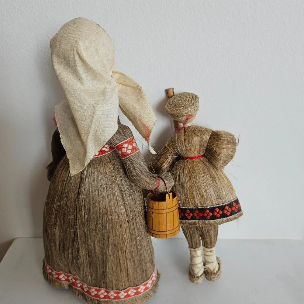 Vintage Russian folk art horse hair dolls, lot of 2